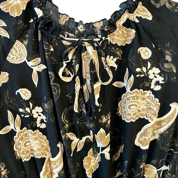 Floral Black and Tan Maxi Dress, Womens M, Sheer, Feminine, Flowly - Picture 4 of 9